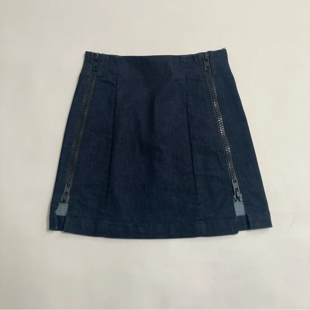 CARMAR darkwash denim side zip denim mini